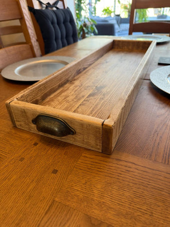 compare product Handmade Reclaimed Wood Centerpiece Tray with Iron Handles or brass cup handles